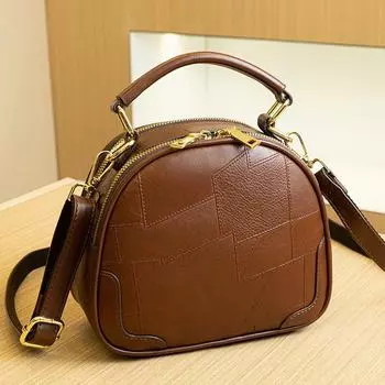 Легкая роскошная женская сумка, мини и простая сумка через плечо на одно плечо, лоскутная кожаная маленькая квадратная сумка, модная ручная маленькая круглая сумка коричневый