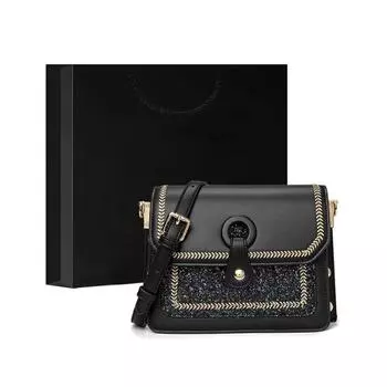 Легкая роскошная женская сумка, новая модная цепочка на одно плечо, сумка через плечо с блестками и звездами океана, длина 18 см, высота 15 см, ширина 6 см чёрный