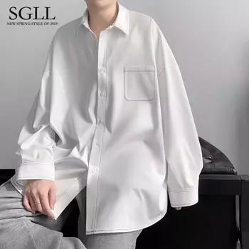 Легкая рубашка с длинным рукавом для мужчин на весну и осень, модный и стильный дизайн рубашки, нишевая и модная рубашка с длинным рукавом M чёрный