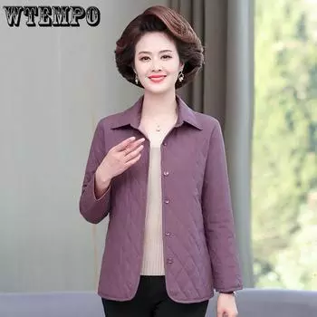 Легкая рубашка с хлопковой подкладкой для матери, весенне-осенняя одежда с хлопковой подкладкой, свободная куртка с хлопковой подкладкой XL фиолетовый