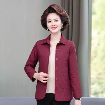 Легкая рубашка с хлопковой подкладкой для матери, весенне-осенняя одежда с хлопковой подкладкой, свободная куртка с хлопковой подкладкой XXL вино красного