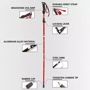 Легкая складная треккинговая палка, пятикратная, для пешего туризма, кемпинга, пешего туризма красный