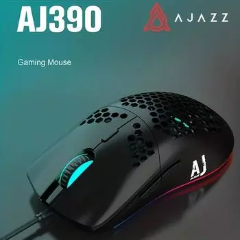 Легкая сотовая мышь AJAZZ AJ390 RGB, программируемая 7 кнопок, 16000 точек на дюйм, проводная компьютерная мышь 69G чёрный