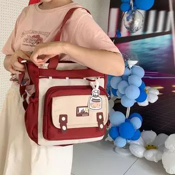 Легкая сумка через плечо большой вместимости с цветными блоками для ученических занятий чёрный