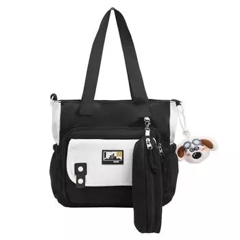 Легкая сумка через плечо большой вместимости, женская контрастная сумка через плечо, школьный ранец для учеников средней школы чёрный