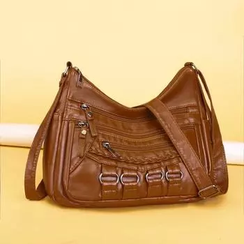 Легкая сумка для мамы среднего возраста, вместительная многослойная сумка через плечо, мягкая кожаная женская сумка через плечо чёрный