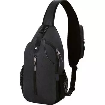 Легкая сумка-слинг через плечо – водонепроницаемый рюкзак для путешествий и походов с регулируемым двусторонним плечевым ремнем и скрытым отверстием для наушников 38*18*9cm чёрный