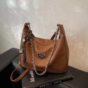 «Легкая сумка-тоут в стиле ретро большой вместимости — мода осень/зима 2024 года» коричневый