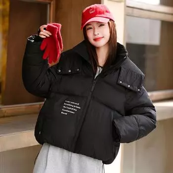 Легкая теплая хлопковая одежда для женщин зимой новые буквы с капюшоном короткая теплая куртка для женщин S чёрный