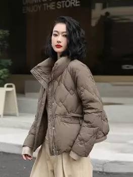 Легкая теплая куртка-пуховик для женщин с воротником-стойкой, белая утиная куртка, короткое пальто, большой размер, модная трендовая зимняя одежда S