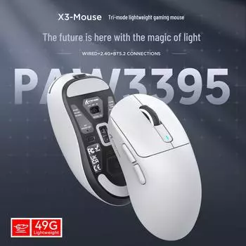 Легкая трехрежимная беспроводная игровая мышь X3 PAW3395 X3 Tri-Mode Mouse Black чёрный