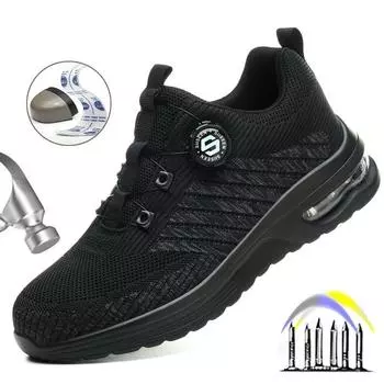 Легкая защитная обувь для мужчин, рабочие кроссовки на воздушной подушке, обувь со стальным носком, строительные защитные ботинки, противоударные рабочие ботинки 39 чёрный