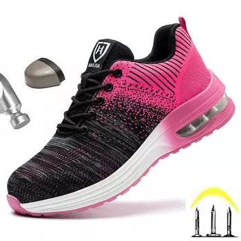 Легкая защитная обувь, женские и мужские рабочие кроссовки на воздушной подушке, обувь со стальным носком, неразрушимые защитные ботинки, небьющаяся рабочая обувь 35 розовый