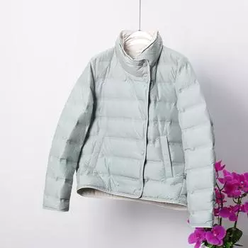 Легкая женская куртка-пуховик 2024 года, осень-зима, новый воротник-стойка, короткий, прессованный клееный белый утиный пух, подходящее по цвету маленькое пальто M хаки
