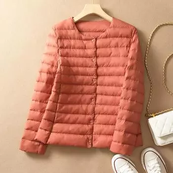 Легкая женская куртка-пуховик 2024 года, осень-зима, новый круглый вырез, V-образный вырез, подкладка, длинный рукав, без воротника, большой размер, женская флисовая куртка 90 S серый