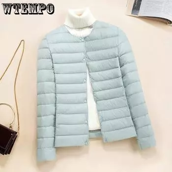 Легкая женская куртка-пуховик с коротким круглым вырезом, тонкая подкладка, облегающая внутренняя часть, куртка большого размера M абрикосовый