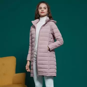 Легкая женская куртка-пуховик средней и длинной длины с капюшоном 2025 года, легкая и тонкая куртка на белом утином пуху для осени и зимы S