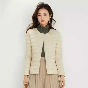 Легкая женская пуховая куртка 2024 года, зимняя, новая, с круглым вырезом, повседневная, внутри, с белым утиным пухом, короткая, легкая, теплая куртка M 85-50 kg белый