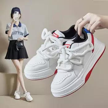 Легкие белые кроссовки для женщин, модные повседневные спортивные кроссовки из искусственной кожи на платформе со шнуровкой, женские удобные прогулочные кроссовки, теннисные туфли 35