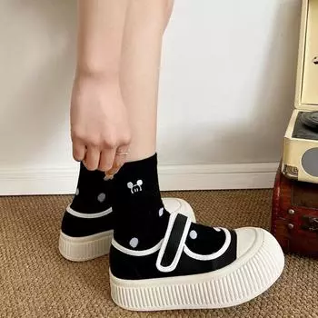 Легкие белые кроссовки и слипоны на толстой подошве Туфли Мэри Джейн 35 чёрный