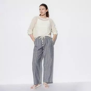 Легкие брюки из льняной смеси UNIQLO в полоску