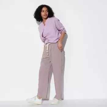 Легкие брюки UNIQLO из смесового льна, однотонные