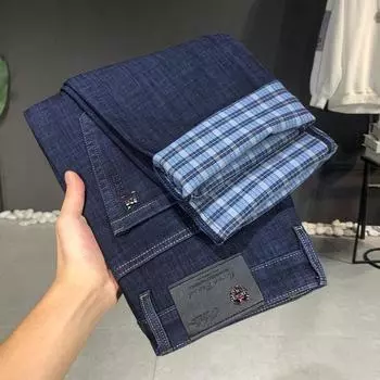 Легкие деловые мужские свободные прямые брюки-трубы мужские весенние новые обычные эластичные повседневные брюки из мерсеризованного хлопкового денима мужские 28