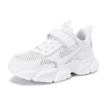 Легкие детские белые кроссовки Дышащая сетка для мальчиков Школьные повседневные прогулочные туфли Нескользящие спортивные детские кроссовки для бега для девочек 35 белый