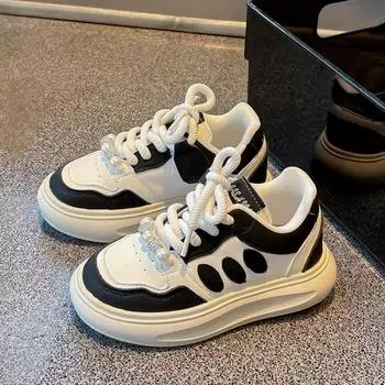 Легкие детские черно-белые туфли Panda Board для девочек, спортивная обувь, новинка, весна и осень, повседневные белые туфли для мальчиков, прилив 21 чёрный