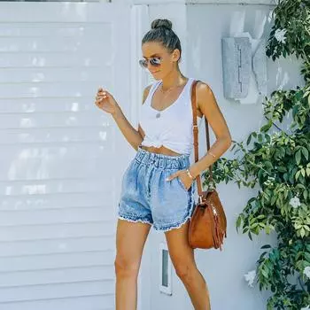 Легкие дизайнерские кружевные джинсовые шорты с эластичной талией S розовый