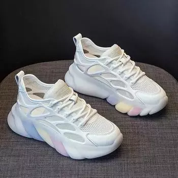 Легкие дышащие кроссовки женские летние 2024 г. новые модные сетчатые воздухопроницаемые удобные универсальные легкие кроссовки 35 покинуть белый