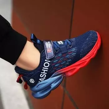 Легкие и дышащие летающие тканые кроссовки, детская обувь, спортивная обувь с сеткой, детская обувь среднего и большого размера, студенческая обувь 26 синий