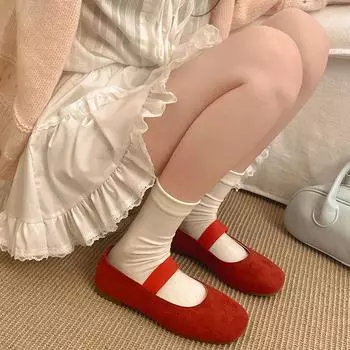 Легкие и дышащие туфли-лодочки в стиле ретро французского балета с плоским дном и небольшим горлом, женские, новинка весны 2025 года, универсальные туфли Мэри Джейн 35 красный