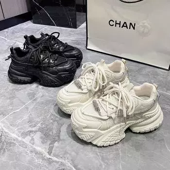 Легкие и маленькие ноги увеличивают рост. Повседневные туфли для пап на толстой подошве, женские, новинка 2025 года, весна-осень, простые спортивные туфли в гонконгском стиле 35