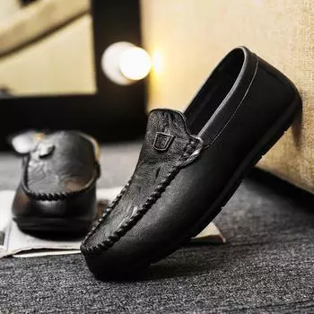 Легкие и модные рабочие повседневные мужские туфли Loafu Doudou с мягкой подошвой и одной педалью, маленькие кожаные туфли для платья с круглым носком, для работы в бизнесе 39