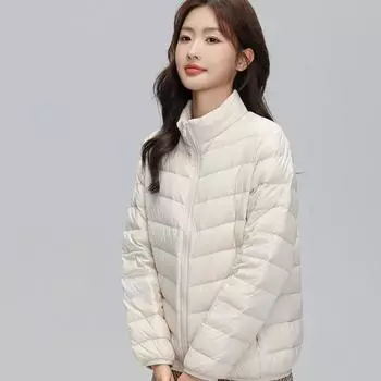 Легкие и тонкие пуховики для женщин на осень и зиму 2024 годановые короткие 90% белые утиные пуховые зимние воротник-стойкатонкие повседневные пальто прилив S