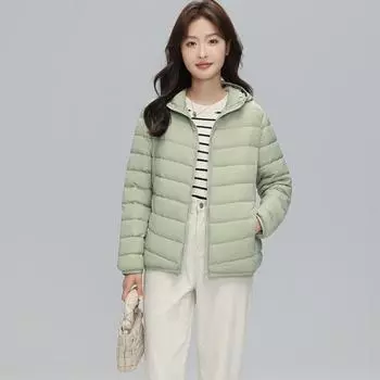 Легкие и тонкие пуховики для женщин на осень и зиму 2024 года, новая короткая 90% белая утиная пуховая зимняя тонкая повседневная куртка с капюшоном прилив S