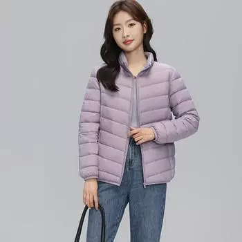 Легкие и тонкие пуховики для женщин на осень и зиму 2025 года, новые короткие 90% белого утиного пуха, зимнее пальто со стоячим воротником, тонкое повседневное пальто Tide S