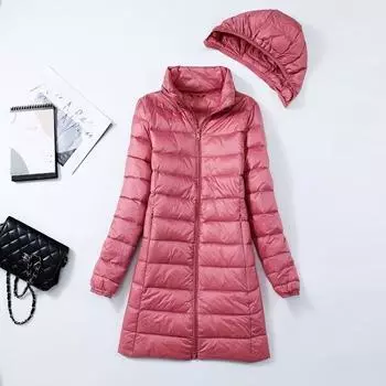 Легкие и тонкие пуховики для женщин полных и увеличенных размеров, fat mm100kg свободные и тонкие фасоны, для людей среднего и пожилого возраста от 40 до 50 лет S 90-50kg