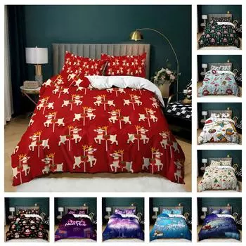 Легкие и удобные рождественские постельные принадлежности 3D пододеяльник 2/3 шт. односпальная/двуспальная кровать Детская/взрослая комната Роскошный домашний текстиль Рождественский подарок Baby 100x135cm
