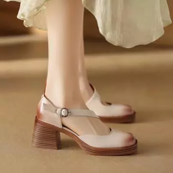 Легкие и знакомые простые босоножки-мешки на толстом каблуке в стиле ретро-колледжа, новые универсальные повседневные босоножки с пряжками летом 2024 г. 34 белый