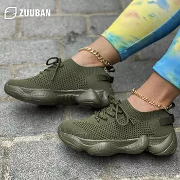 Легкие кроссовки Tenis Femmino Para Academia, дышащая платформа, удобная шнуровка, модные теннисные кроссовки 38 армия зеленый