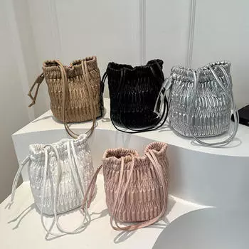 Легкие модные сумки-ведра через плечо для женщин, повседневные сумки через плечо, сумки-кошельки на шнурке One Size серебряный