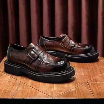 Легкие мокасины ручной работы с одной педалью, мужские туфли из натуральной кожи в стиле ретро с толстой подошвой, дышащие британские кожаные туфли, мужские повседневные туфли из коровьей кожи 38 коричневый