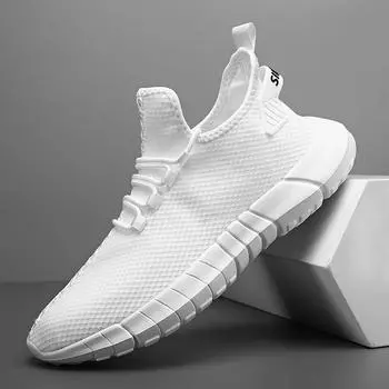 Легкие мужские кроссовки с дышащей сеткой, кроссовки для бега на открытом воздухе, противоскользящие мужские теннисные модные повседневные туфли, мужская бесплатная доставка 39 белый