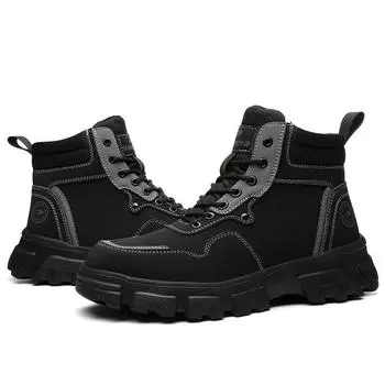 Легкие мужские походные ботинки для активного отдыха, противоскользящие, износостойкие, гладкие кожаные рабочие ботинки, защитная обувь 40 чёрный