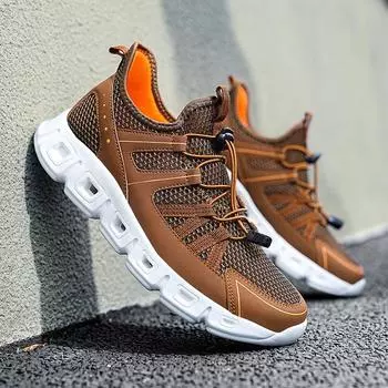 Легкие мужские повседневные туфли, дышащие, нескользящие, сетчатые, для ходьбы по течению, на плоской подошве, размеры 39-48 39 серый