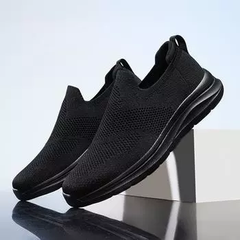 Легкие мужские сетчатые кроссовки большого размера, дышащие, мягкие, из летучей трикотажной сетки, для ходьбы, для бега, модные мужские кроссовки 39 чёрный