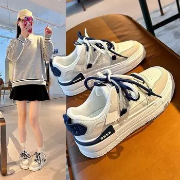 Легкие нескользящие кроссовки для женщин. Кроссовки на платформе. Дышащие удобные кроссовки на шнуровке. Обувь для ходьбы из искусственной кожи. Теннисная спортивная обувь на плоской подошве. 35