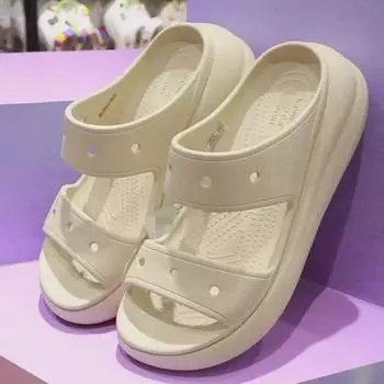 Легкие нескользящие женские тапочки-пуховки, увеличивающие рост – лето 2023 г. M5W7 белый/костяной